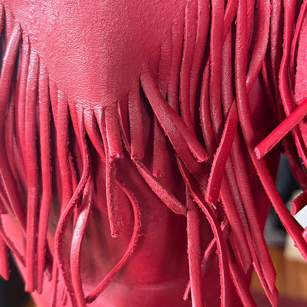 Oak Tree Farms Fringe Red Women's Western Boots with Decorative Chain - Picture 4 of 15